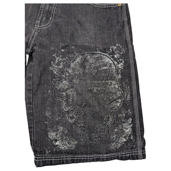 VTG Y2K Rich Kids RK Denim Jeans Co‎ Baggy Shorts Black White Men’s Size 36x13.5 - Picture 3 of 12